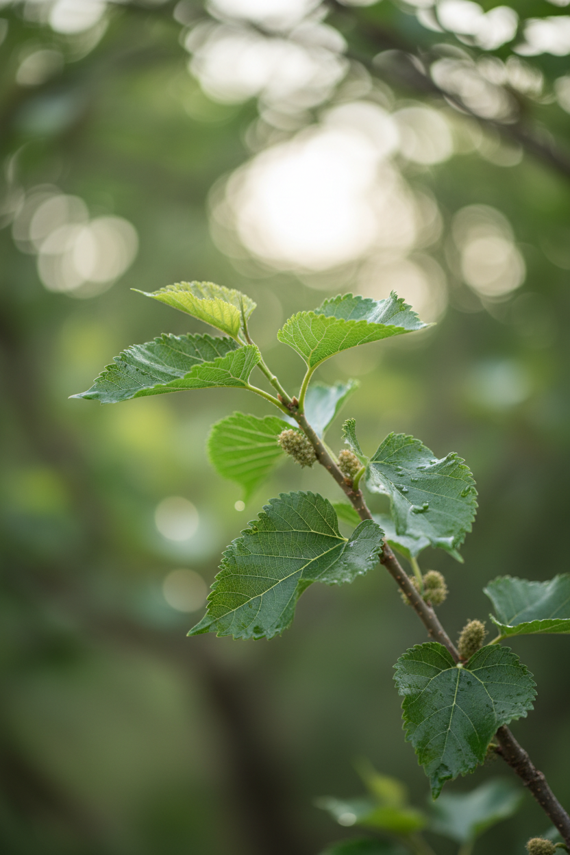 Mulberry leaves close-up
